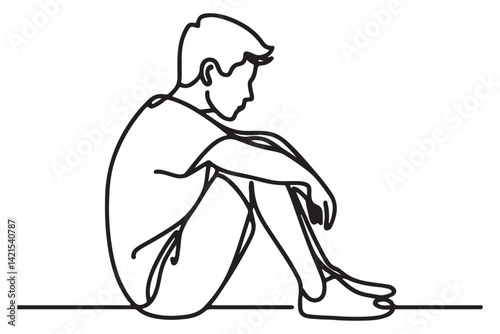 Melancholy Young Man Sitting Alone Illustration for Emotional Projects
