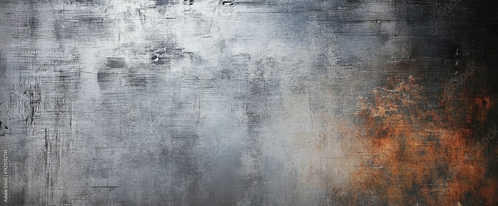 Fototapeta premium Rustic Metallic Gradient Abstract Texture Background - Grungy Silver to Warm Rust Transition, Detailed Weathered Surface