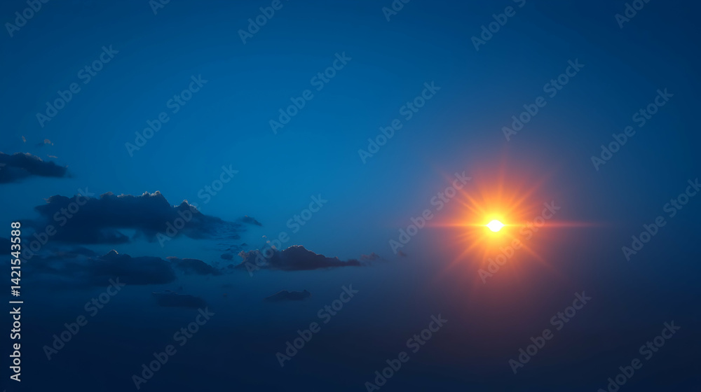 Fototapeta premium Orange Sunset Sky With Dark Blue Clouds