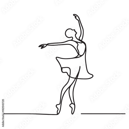 Elegant Ballerina Performing Line Art Silhouette Vector Illustration