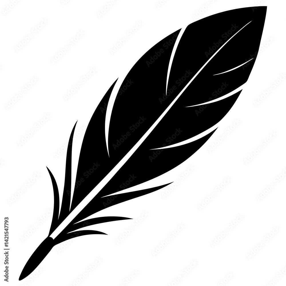 Obraz premium Bird feather vector icon, detailed yet clean, isolated on white background.
