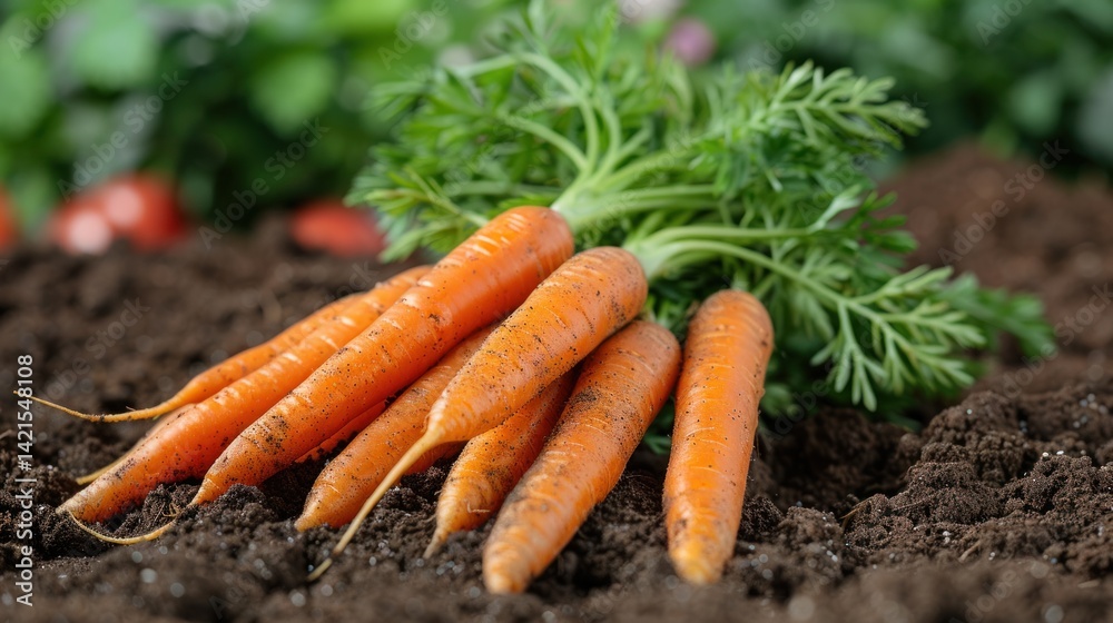 bunch of freshly harvested organic carrots lying on the ground bunch of freshly harvested organic carrots lying on the ground