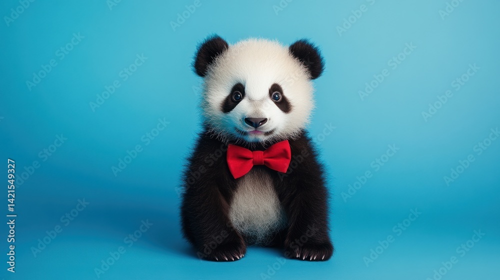 Fototapeta premium A cute baby panda wearing a red bow tie