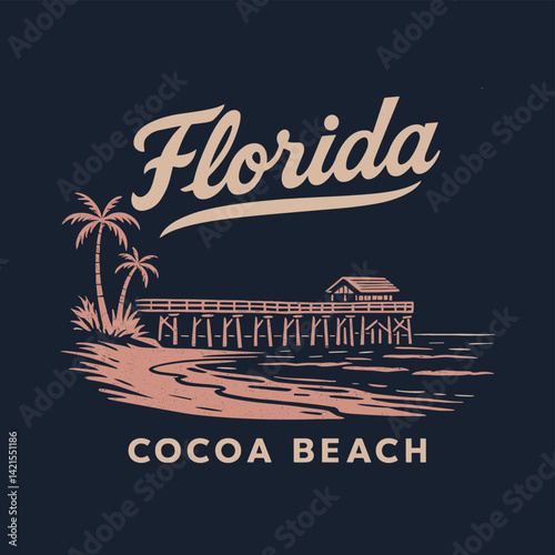 Florida Cocoa Beach Sticker, Illustration Design