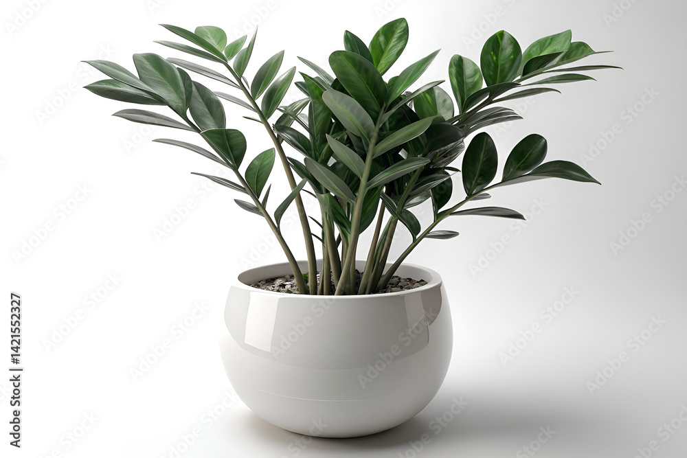 Fototapeta premium A green houseplant in a pot displays fresh leaves, bringing a touch of nature and botany to the home.