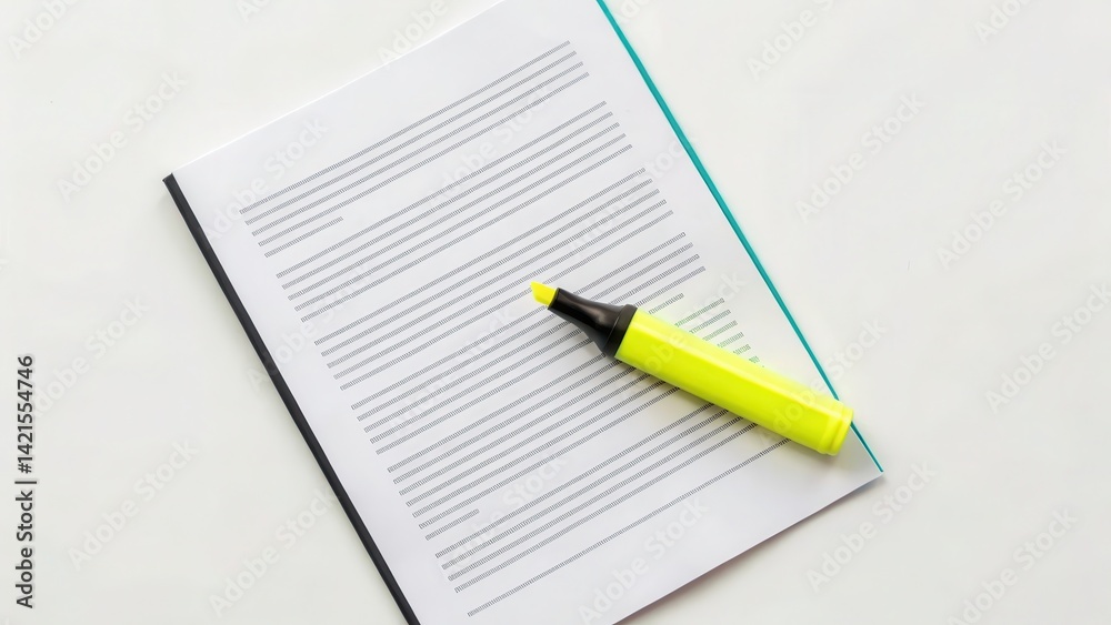 A highlighter rests on a page of printed text. A highlighter rests on a page of printed text.