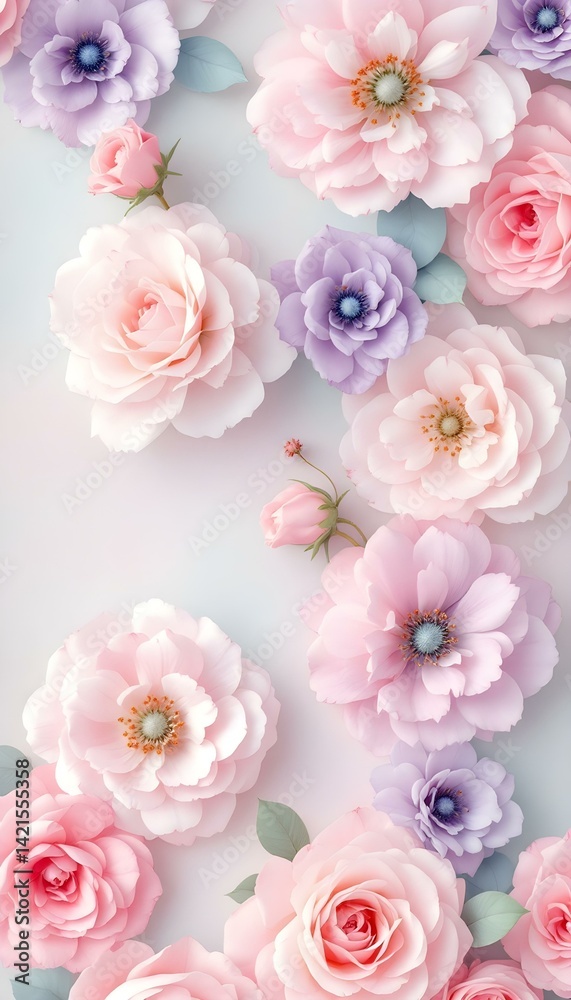 Delicate watercolor-style floral design with soft pastel tones of pale pink, lavender, and mint green, seamlessly repeating, creating a peaceful, feminine background perfect for your phone.