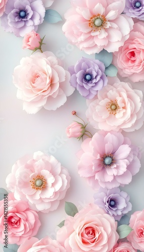Obraz na płótnie Delicate watercolor-style floral design with soft pastel tones of pale pink, lavender, and mint green, seamlessly repeating, creating a peaceful, feminine background perfect for your phone.
w salonie