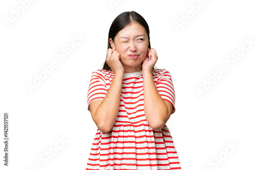 Young Asian woman over isolated background is a little bit nervous