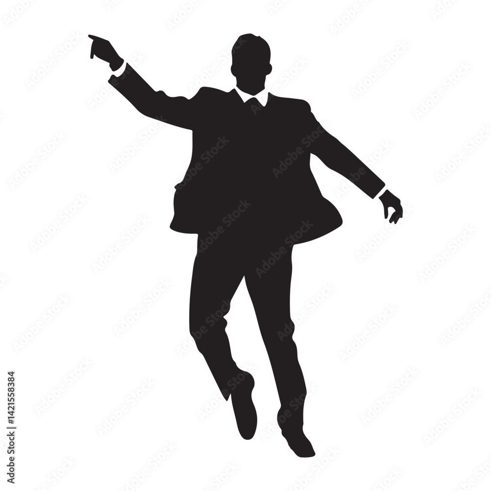 Business man jumping pose minimal black silhouette Business man jumping pose minimal black silhouette