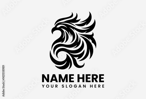 Minimalist black phoenix bird logo vector, wide wings mythical firebird design with clean and modern style