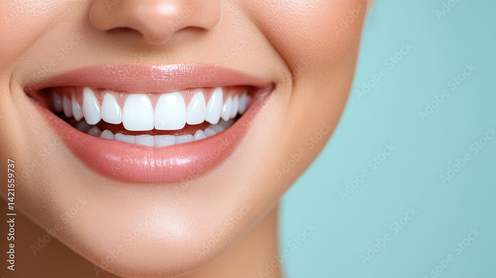 Obraz premium Featuring a bright smile and gleaming teeth, this close-up portrait accentuates dental care and the connection between health and personal confidence in a visual format.