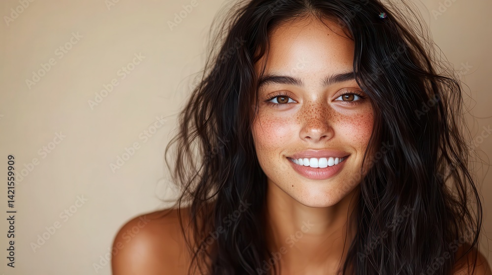 A naturally beautiful woman with long flowing hair smiles freely, showcasing her confidence and peace within, reflecting authenticity and vibrancy in her expression. A naturally beautiful woman with long flowing hair smiles freely, showcasing her confidence and peace within, reflecting authenticity and vibrancy in her expression.