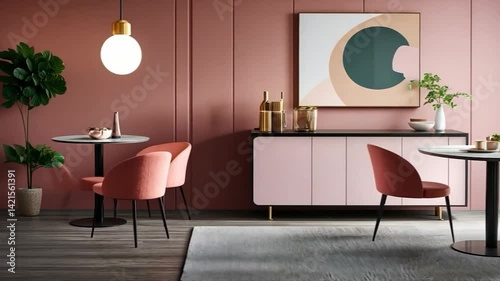 Pink modern dining area