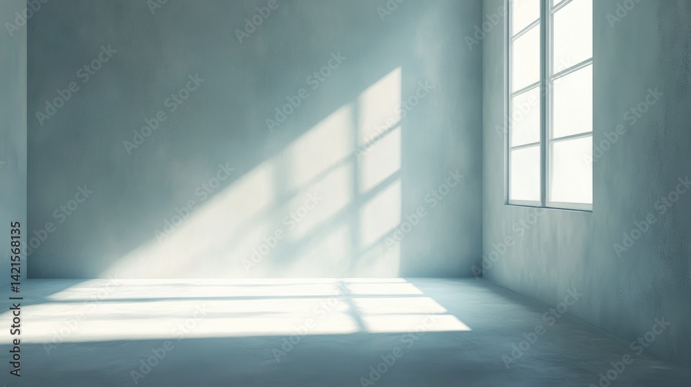 Obraz premium Empty Room with Soft Light and Window Shadows Creating Tranquil Atmosphere for Various Creative Projects