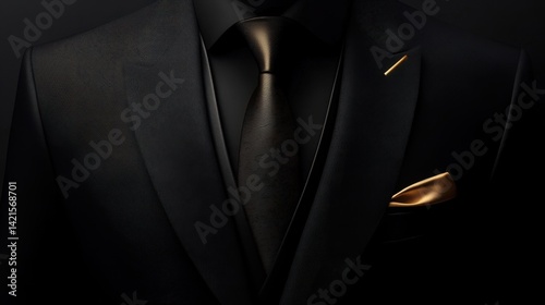 Elegant black suit with golden accents, showcasing sophistication for formal events and business occasions