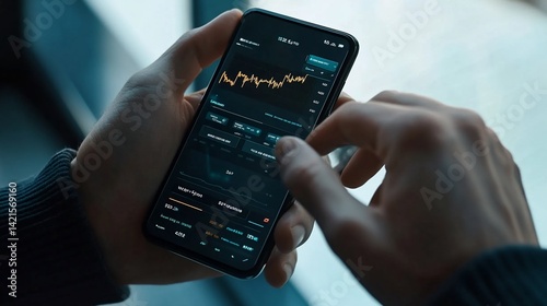 Person managing finances and investments on a mobile banking application