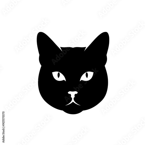 Minimal cat head icon in solid black silhouette with sharp ears and elegant facial outline photo