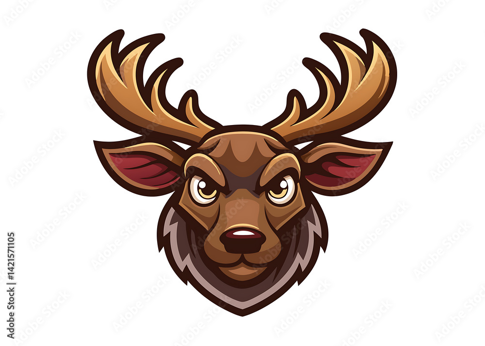Fototapeta premium Flat and Minimal Cartoon Moose head mascot logo design, isolated on white background