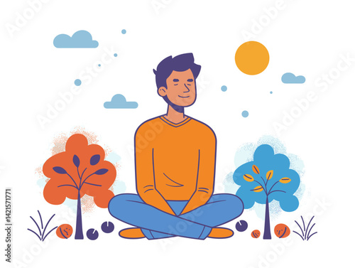 young man sitting in the park character vector illustration design vector illustration design