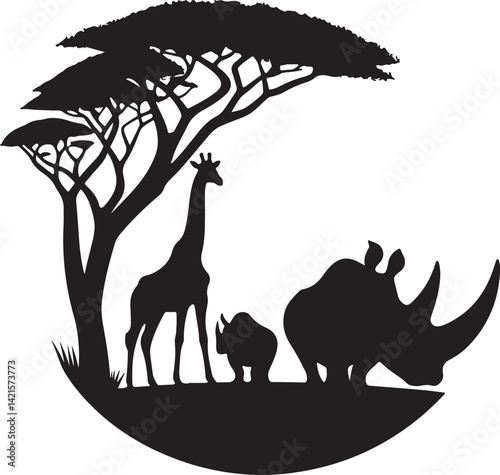 animals and tree wildlife day concept silhouette vector illustration
