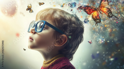 boy dreaming in a fantasy world