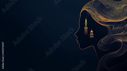 woman silhouette in golden lines