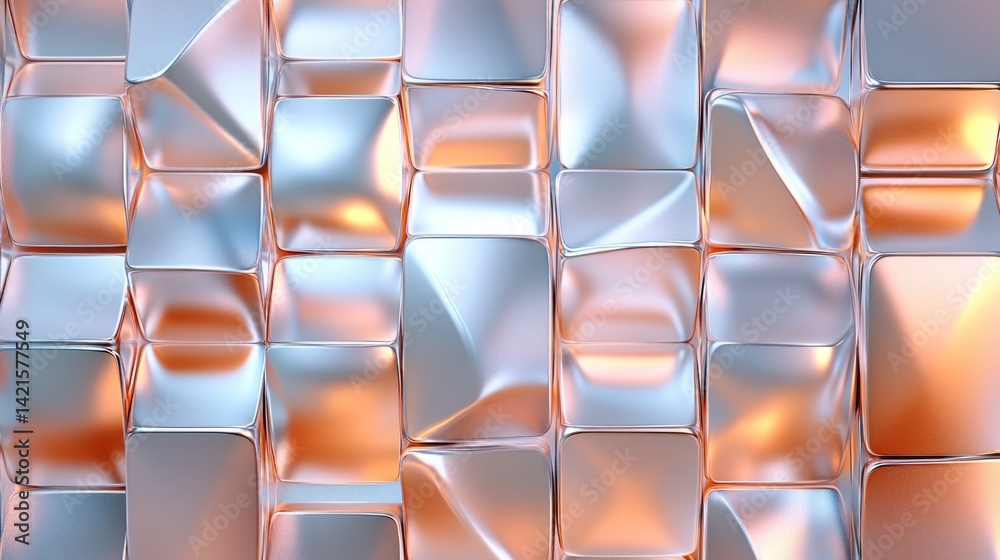 Abstract metallic wall, textured squares, gradient colors