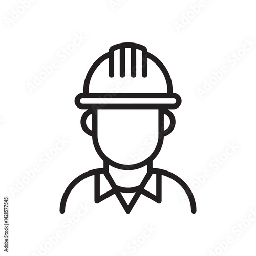 Black Hard Hat Worker Icon with Tie Representing Construction, Engineering, and Industrial Safety for Professional Worksites Editable Vector Illustration Isolated on a White Background
