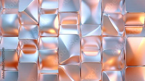 Abstract metallic wall, textured squares, gradient colors