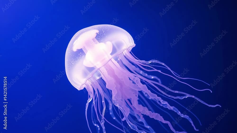 Ethereal Jellyfish Glimmering in Deep Blue Waters with Bioluminescent Tentacles Floating Gracefully Ethereal Jellyfish Glimmering in Deep Blue Waters with Bioluminescent Tentacles Floating Gracefully