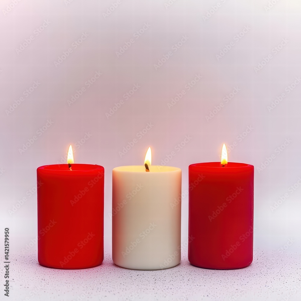 Three elegant candles illuminating a cozy space with soft light creating a warm atmosphere Three elegant candles illuminating a cozy space with soft light creating a warm atmosphere