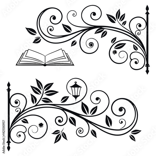 Abstract floral background with ornate flower design featuring vector swirls, leaf silhouettes, and vintage decorative elements