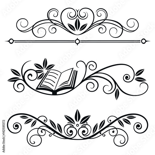 Vintage floral design set with ornate vector elements like scrolls, swirls, and decorative leaves for artful borders and patterns