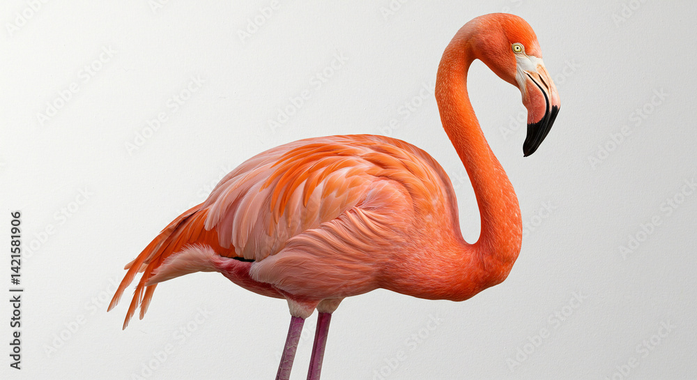 Obraz premium Flamingo Standing Elegant Pink Bird on Plain Background