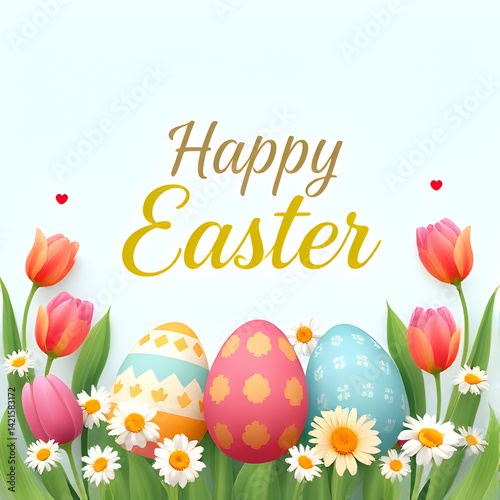 easter card with eggs and flowers