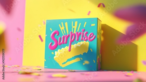 Colorful Surprise Box with Whipped Cream and Confetti on Pastel Background