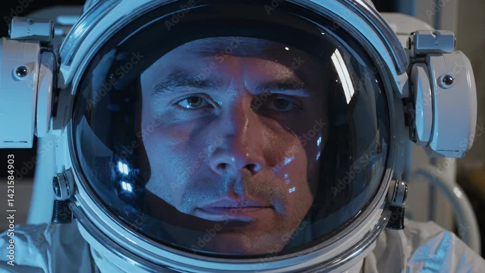 Astronaut staring intently through helmet visor Astronaut staring intently through helmet visor