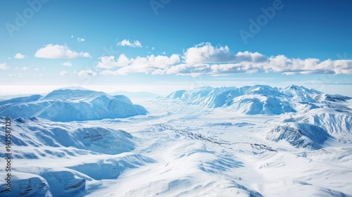 Snowy Mountain Landscape with Frozen Rivers and Glaciers