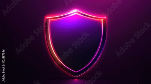 Neon Shield Design on Dark Background with Colorful Light Effects