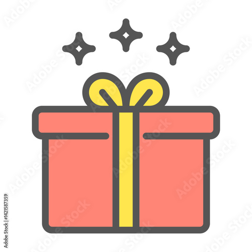gift filled outline icon. gift box color line illustration.