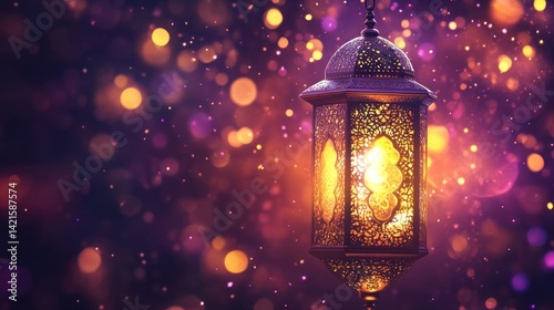 Wallpaper Mural Ornate hanging lantern glowing warmly against a backdrop of bokeh lights. Torontodigital.ca