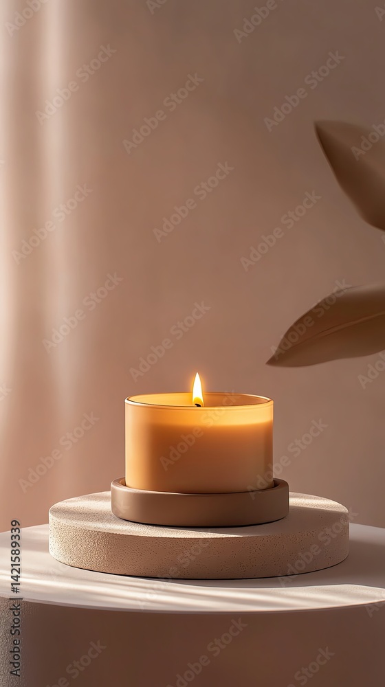 Serene candle on a minimalistic table. Serene candle on a minimalistic table.