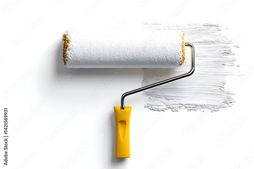 Fototapeta premium Vertical shot of a blank paint roller isolated on a white background, ideal for painting or renovation concepts