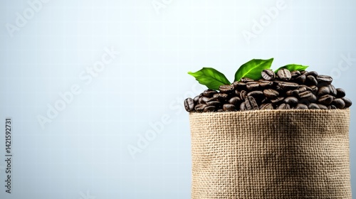 A rustic bag of coffee beans ready for brewing, showcasing the richness of freshly roasted coffee