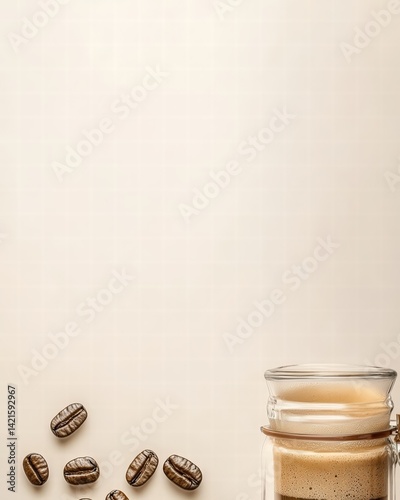 A stylish glass filled with coffee beans alongside a freshly brewed glass of coffee ready to enjoy