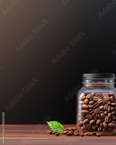 Glass jar filled with raw coffee beans showcasing their natural beauty and aromatic qualities