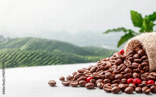 A sack of coffee beans alongside loose coffee beans capturing the essence of coffee culture