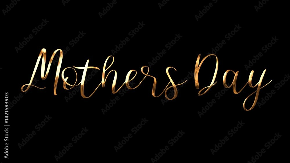 Golden cursive writing says Mothers Day. Suitable for greeting cards, social media posts, banners, and marketing materials to celebrate moms.