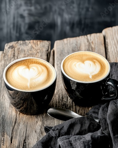 Two elegant cups of coffee sitting together on a table creating a cozy atmosphere for sharing